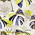 Trendy Seamless pattern vector Contemporary tropical floral . Mo Royalty Free Stock Photo