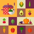 Trendy set of stylish flat vegetable icons