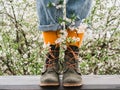 Trendy shoes and bright socks. Men`s and women`s style Royalty Free Stock Photo