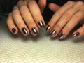 Trendy silver mirror manicure with stylish rug design