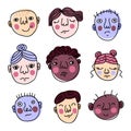 Trendy sketch collection with doodle people faces. Perfect for T-shirt, poster and print. Hand drawn vector illustration Royalty Free Stock Photo