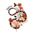 Trendy snake with flowers graphic design vector with wording HA