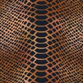 Trendy snake skin bronze vector seamless pattern. Hand drawn black wild animal reptile skin repeat texture on shiny
