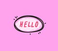 Trendy speech bubbles in flat hand drawn design with short messages. Cute Comic Style. Dialog windows with phrases Hello