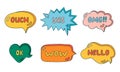 Trendy speech bubbles set with hand drawn talk phrases in the different shapes. Online chat clouds with dialog words Ok Royalty Free Stock Photo