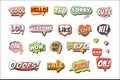 Trendy speech bubbles set for label design. Speech bubbles with short messages. Colorful cartoon detailed Illustrations