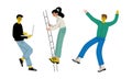 Trendy Student Character with Laptop and Ladder Searching for Answer and Idea Vector Set