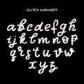 Trendy style distorted glitch typeface. Letters and numbers, vector