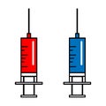 Trendy style for graphic design, user interface, mobile app. Vector syringe icon for injection vaccine with red blood liquid isola Royalty Free Stock Photo