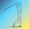 Trendy stylized illustration movement, golf player, golfer, line art vector silhouette, isolated on gradient background Royalty Free Stock Photo