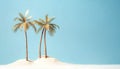Trendy Summer composition made of Coconut trees with beach sand on blue background. Minimal summer concept. Royalty Free Stock Photo