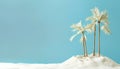 Trendy Summer composition made of Coconut trees with beach sand on blue background. Minimal summer concept. Royalty Free Stock Photo