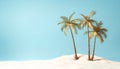 Trendy Summer composition made of Coconut trees with beach sand on blue background. Minimal summer concept. Royalty Free Stock Photo