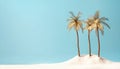 Trendy Summer composition made of Coconut trees with beach sand on blue background. Minimal summer concept. Royalty Free Stock Photo