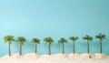 Trendy Summer composition made of Coconut trees with beach sand on blue background. Minimal summer concept. Royalty Free Stock Photo