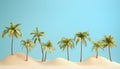 Trendy Summer composition made of Coconut trees with beach sand on blue background. Minimal summer concept. Royalty Free Stock Photo