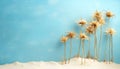 Trendy Summer composition made of Coconut trees with beach sand on blue background. Minimal summer concept. Royalty Free Stock Photo