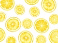 Trendy sunlight Summer pattern made with yellow lemon slice white background. Minimal summer lemon pattern Royalty Free Stock Photo