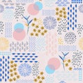 Trendy sweet pastel Modern exotic hand drawn line and dots doodle sketch florals ,silhouette shape seamless pattern design for