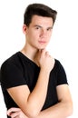 Trendy teenager man young boy posing in black tshirt isolated on Royalty Free Stock Photo