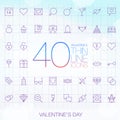 40 Trendy Thin Icons Valentine's Day Set