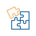 Trendy thin line corporate blue and orange puzzle icon. Vector illustration of four puzzle matching pieces for concepts of games, Royalty Free Stock Photo