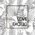 Trendy tropical design for posters or t-shirt with graphic leaves and slogan love summer.