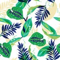 Trendy tropical leaves. Seamless graphic design with palms leave