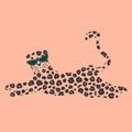 Cute trendy tropical summer vector card wih leopard with sunglasses