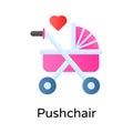 Trendy unique icon of baby pushchair, baby buggy, stroller, baby carrier