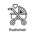 Trendy unique icon of baby pushchair, baby buggy, stroller, baby carrier