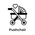 Trendy unique icon of baby pushchair, baby buggy, stroller, baby carrier