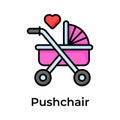 Trendy unique icon of baby pushchair, baby buggy, stroller, baby carrier