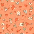 Trendy valentine seamless pattern for wrapping paper, background, textile. Retro style abstract print. Hand drawn vector