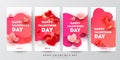 Trendy Valentines day editable social stories template set of liquid gradient red 3d heart decor and greeting text. Vector