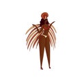 Trendy vector design of Brazilian woman in dancing action. Girl in bikini with feathers. Samba dancer