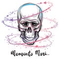 Trendy vector illustration of a human skull - the symbol of sacred life and bitter truth. Vintage tattoo design and mystic sign.