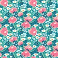 Trendy vector seamless floral ditsy pattern. Fabric design with simple flowers.