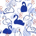 Trendy vector Seamless pattern with white swan princess. Creative hand drawn style on white background. Perfect for all prints Royalty Free Stock Photo