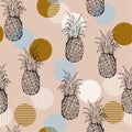 Trendy vintage Summer fresh outline pineapple Seamless pattern