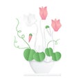 Trendy volumetric paper cuted style Cyclamen flowers vector illustration.