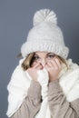Trendy warm winter with white wool winter clothing Royalty Free Stock Photo