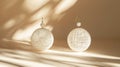 Trendy White earrings of spherical elements on a natural background with sun shadows