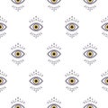 Trendy white hipster abstract eye pattern vector background.