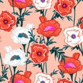 Trendy white and orange blooming Floral pattern botanical plan