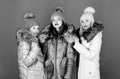 Trendy winter coat. girls in beanie. flu and cold. seasonal shopping. winter clothing fashion. faux fur down jacket