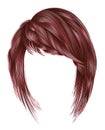 Trendy woman copper pink colors.hairs kare with fringe beaut