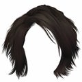 Trendy woman disheveled hairs kare with fringe . dark brown brunette color . medium length . beauty style .