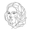 Trendy woman face in line with a branch of leaves. Vector fashion illustration. Elegant female portrait for natural cosmetics logo Royalty Free Stock Photo