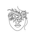 Trendy woman face silhouette in one line art style for fashion prints, tattoos, posters, cards etc. Continuous art face and